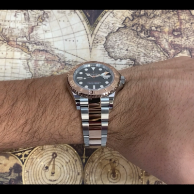 NOS Rolex Yacht-Master 40 18k Rose Gold/Steel Black Dial Watch B/P