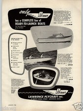 1955 PAPER AD Lawrence Plycraft Boats The Glassclad Fiberglass Reinforced 16'