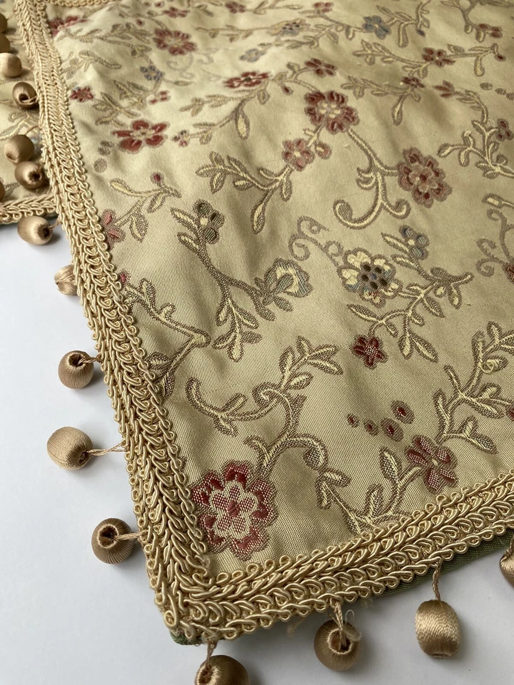2 VTG Waterford Floral Jacquard Throw Pillow Covers 20x20 Beaded Trim Gold FANCY - Image 3 of 4