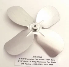 AIR DRIVE 6-1/2" Diameter x 3/16" Bore Fan Blade - 4 Wing Aluminum Fan Blade CW