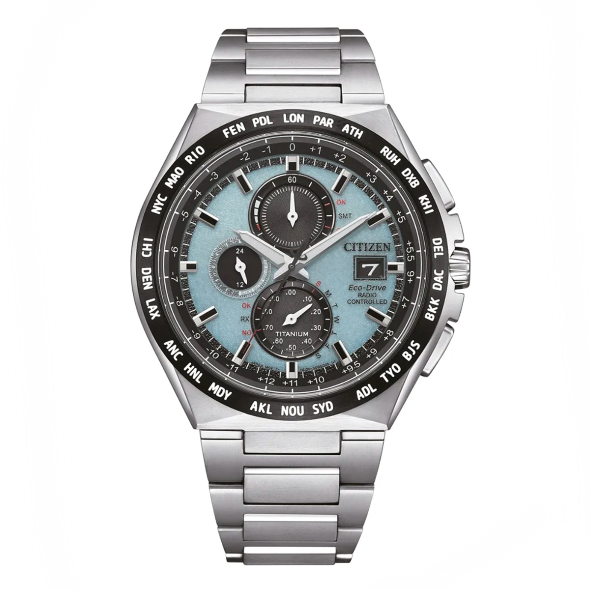 Citizen Watch Radio-controlled Chrono Super Titanium Ice Blue AT8238-84M