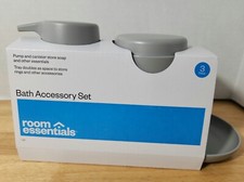 Room Essentials Lavender Bath Accessory Set 3 Piece Soap Tray Pump Canister- New