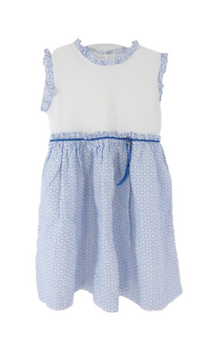 Gusella Milano Mädchen Kleid weiß Blumen blau Hängerchen Baumwolle Leinen Designer Alter 4