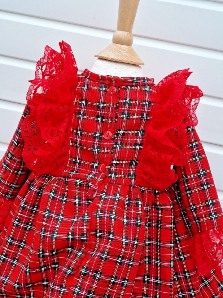DREAM 0-8 years BABY GIRL Red Royal stewart tartan xmas traditional lined  dress - Image 2 of 4
