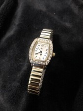 Gold Tone Women Watch 23mm Rhinestone Bezel Stretch Band 6.8" Needs Battery