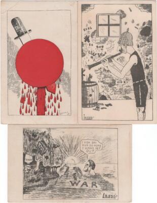 4 postcards, anti- Triple Alliance, artist Lassar, c. 1916, unused