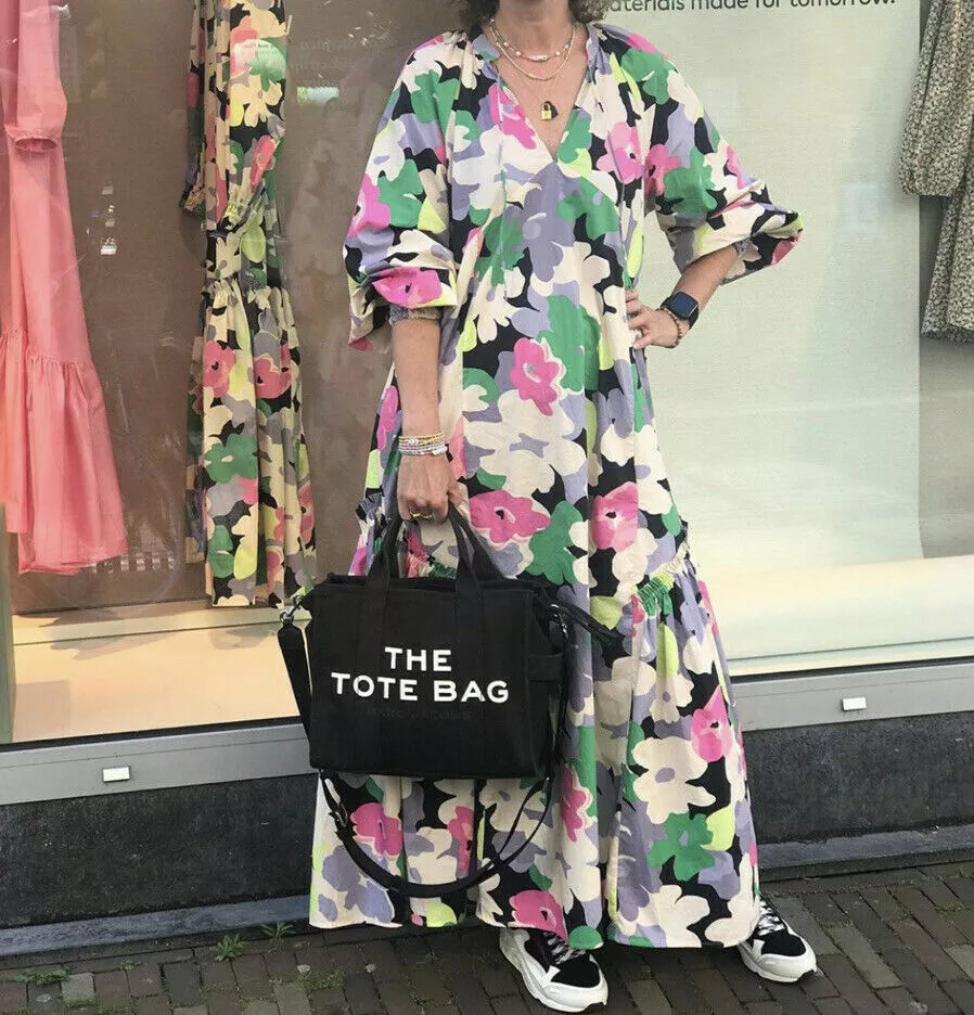 H M Conscious Multi Floral Maxi Kaftan Dress Balloon Sleeve size M