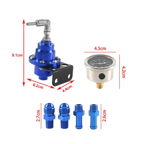 Universal Blue Car Adjustable Fuel Pressure Regulator With Gauge Kit Aluminum - Picture 3 of 11
