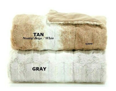 Soft & Cozy Reversible Plush Long Hair Faux Fur Mink Throw Blanket Neutral Beige