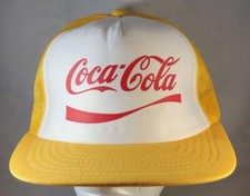 Vintage 1980s Coca Cola Trucker Snapback Hat Coke Yellow Ad