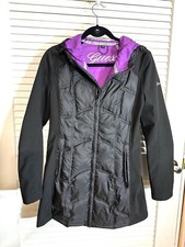 Guess Women’s Puffer Jacket Size M Black Coat Hood