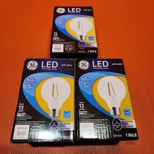 GE LED Clear Decorative Globe 60W Soft White Dimmable Uses 5W Lot of 3 Bulbs