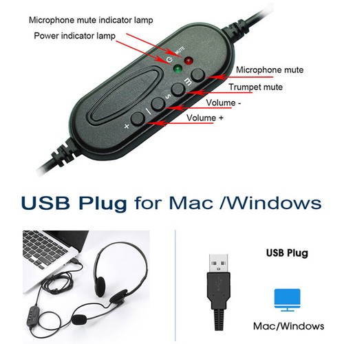 USB Headset Headphone with Microphone MIC for Call Center PC Laptop Phone Office - Picture 10 of 19