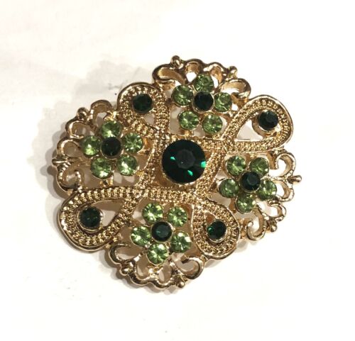 Green Jeweled Brooch Rhinestones Pin Fashion Jewelry NWOT (A)85 - Picture 1 of 3