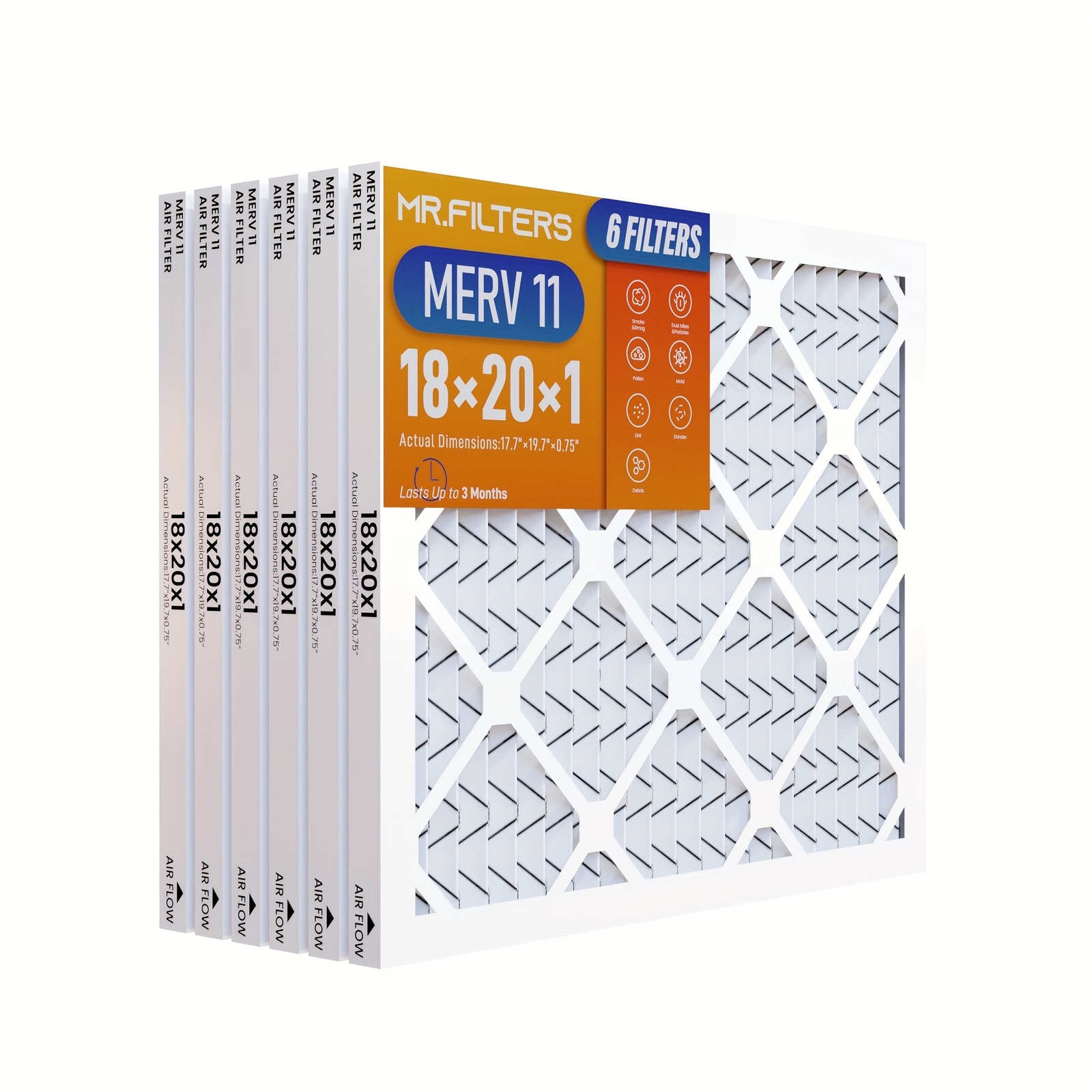 6 pack Merv 11 Pleated HVAC Filter 18x20x1 Improves Air Quality, Reduces eBay