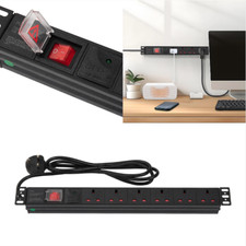19" 6 Outlets Power Distribution Unit Surge Protection UK PDU Plug Sockets Panel