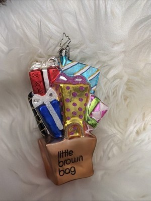 Christopher Radko Little Brown Bag with Gifts Christmas Ornament
