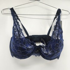 Savage X Fenty 34DD Blue Floral Corded Lace Shimmer Unlined Balconette Bra NWT