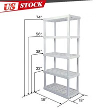 74" Tall 5 Shelf Plastic Garage Shelves Storage Shelving White 750 lbs Capacity