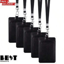 1pc PU Leather Vertical Badge Holder with Lanyard ID Card Holder for Men Women
