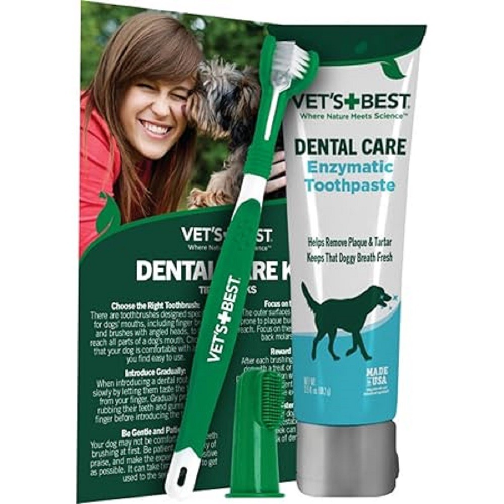 Vet&rsquo;s Best Dog Toothbrush and Enzymatic Toothpaste Set | Teeth Cleaning and