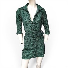 Dancing Leopard Mini Dress Women's UK 6 Green Leopard Print Belted Pockets
