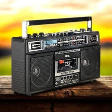 QFX J-220BT Retro AM/FM Cassette MP3 Digital USB Bluetooth Radio Rechargeable