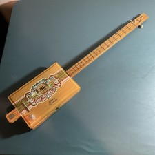 Cigar box guitar, 3 string, metal frets, piezo sound PU