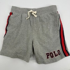 Polo Ralph Lauren Sweat Shorts Boys 7 Gray Red Navy Side Stripe Logo Drawstring