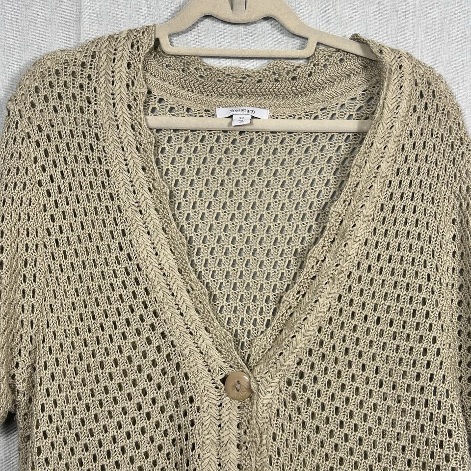 Cárdigan Dressbarn Para Mujer Plus 3X Color Beige SS Crochet Bordes Festoneados (T) Foto 2 de 4