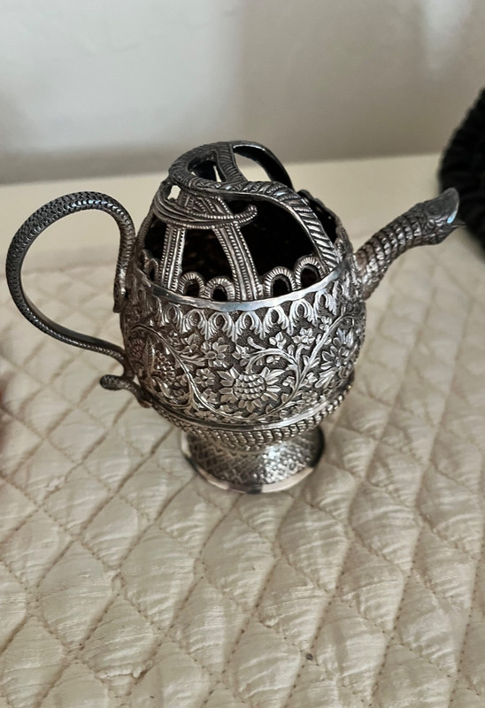 Antique 19th century silver zoomorphic covered jug Kashmir 4 1/2 h 238+ g,snake