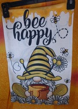 NEW 1pc Double Sided Summer Bee Happy Sitting Gnome Honey Pot Garden Flag 12x18