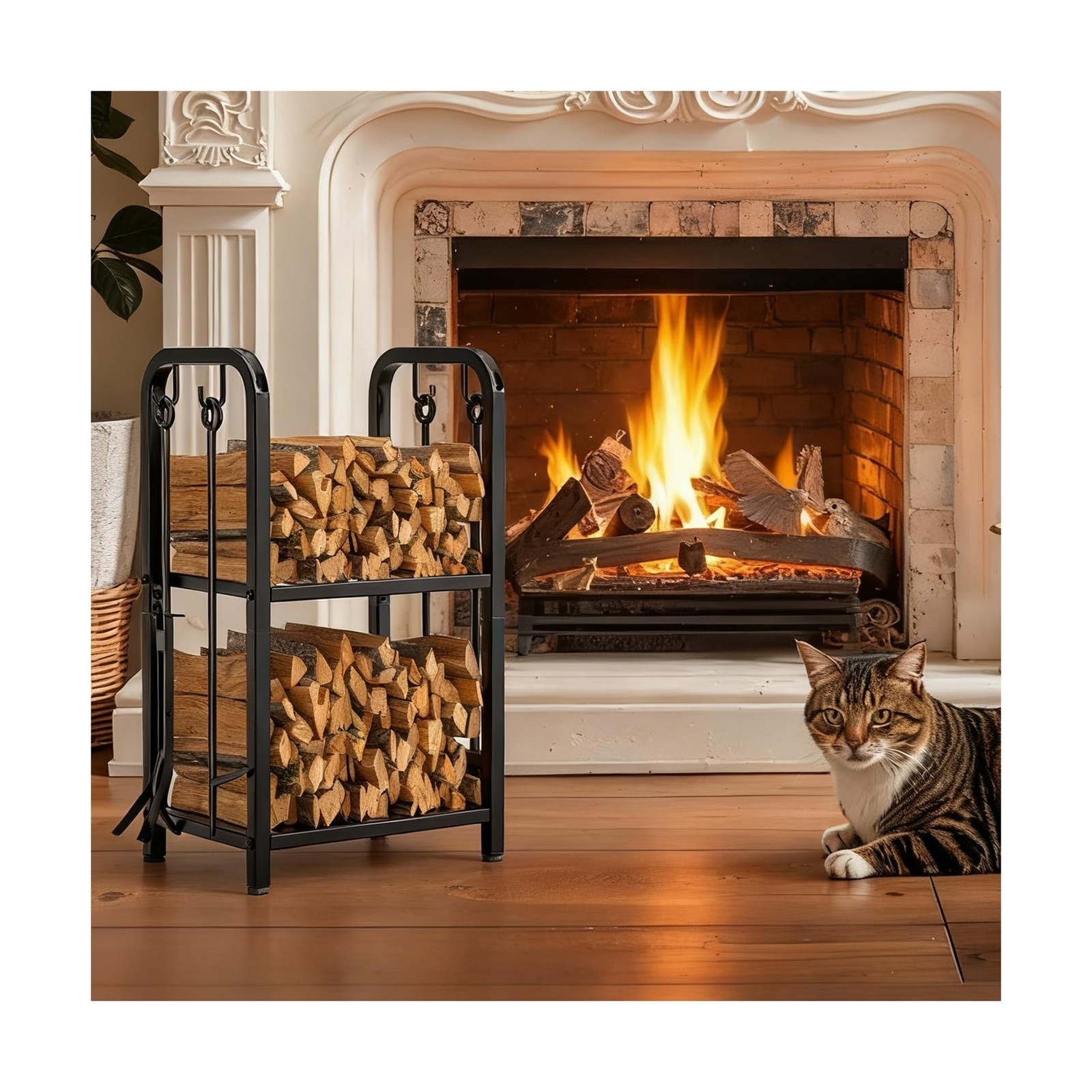 Vailge Firewood Rack Indoor with 4 Pieces Long&Detachable Fireplace Tools, He...