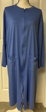 L.L. Bean Robe Womens 1X Blue Full Zip Long Sleeve Below Knee Housecoat Knit