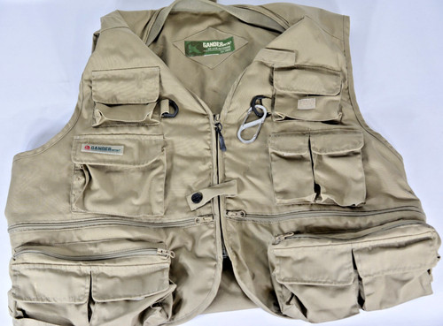 Gander Mtn Fly Fishing Vest Youth Boys Large Tan Khaki Utility Pockets Outdoor