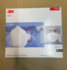 3M Aura 1863 FFP3 Type Respirator Face Mask White Box Of 20 Expiry 04/25.