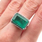 925 Sterling Silver Vintage Real Doublet Emerald & Round-Cut C Z Ring Size 7.25