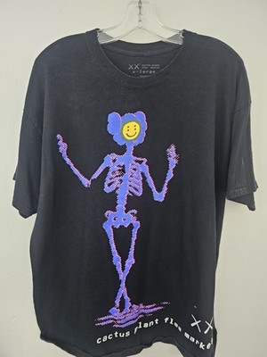 Kaws X Cactus Plant Flea Market CPFM T-Shirt Men Size XL Black Skeleton Tee NEW
