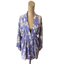 Vintage Short Kimono Japanese Robe Jacket Purple