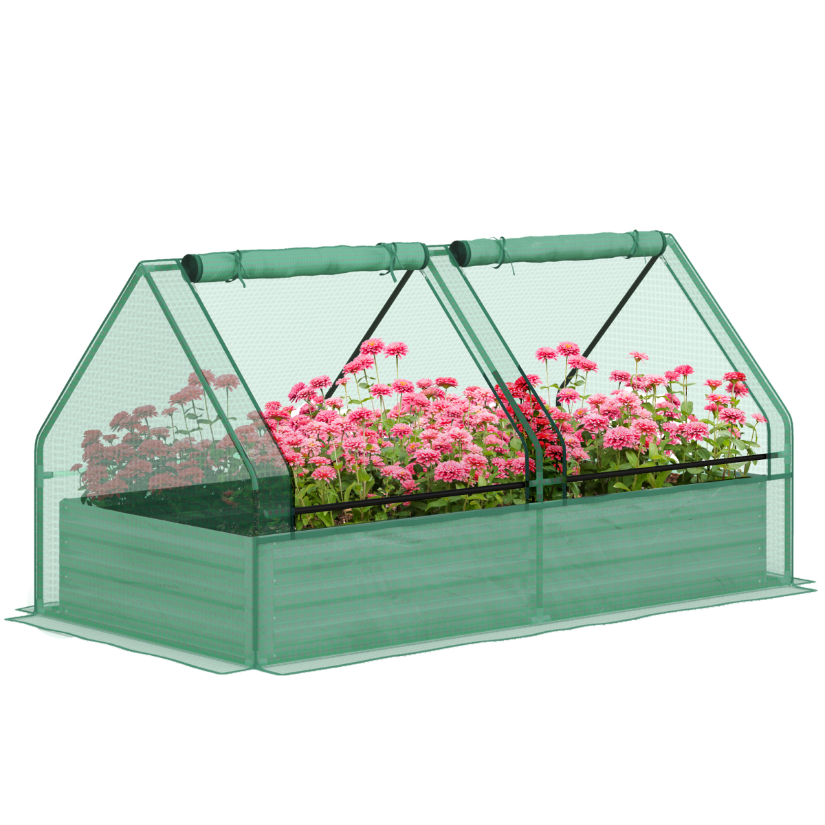 B&Q - Raised Garden Bed Planter Box With GreenhouseGreen And Dark Grey - Image 2