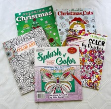 Lot of 5 Adult Coloring Books   Christmas, Mandalas, Color by Number, Cats Craft