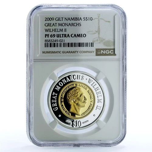 Namibia 10 dollars Wilhelm II Germany KM-35 Monarchs PF 69 NGC silver coin 2009