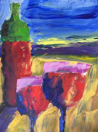 Original Abstract Wine Still Life Acrylic Painting Beach Decor Modern Art 9x12