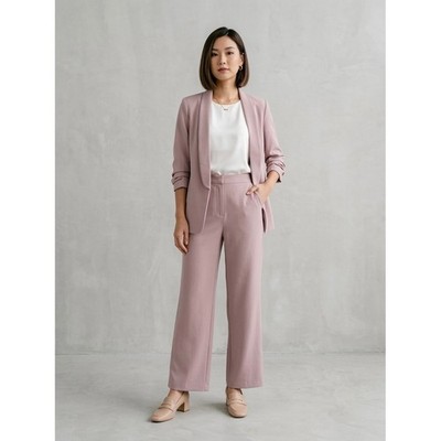 Love Bonito Mauve Pink Ruched 3/4 Sleeve Open Front Blazer Jacket US 2