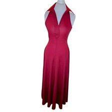 70s Jody T Maxi Dress Sz S M Stretch Collar Sleeveless Polyester Burgandy Maroon