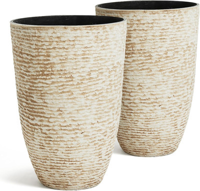 9 Gallon Tall round Planters Set of 2-14'' Dia X 21'' H Stone Finish Flower Pots I