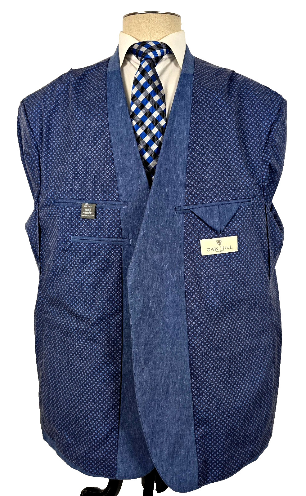 Oak Hill Linen blend Sport Coat Blazer Blue Sharkskin 2XLT 50 - 52 Long