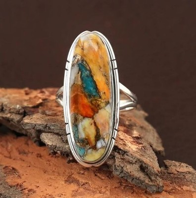 Oyster Turquoise Statement Ring 925 Sterling Silver Handmade Ring All Size R 577