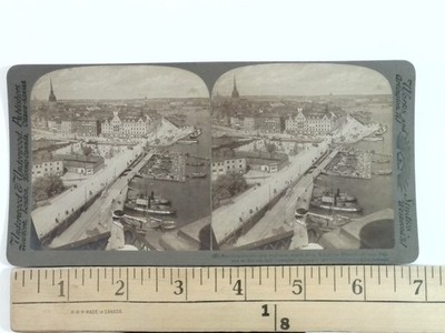 Stereoview Stockholm Harbor View from Steel Elevator Tower Early 1900s 3D Card
