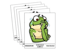 Nervous Scared Sweating Frog Biting Fingernails  Vinyl     Sticker Set - 5 Pack